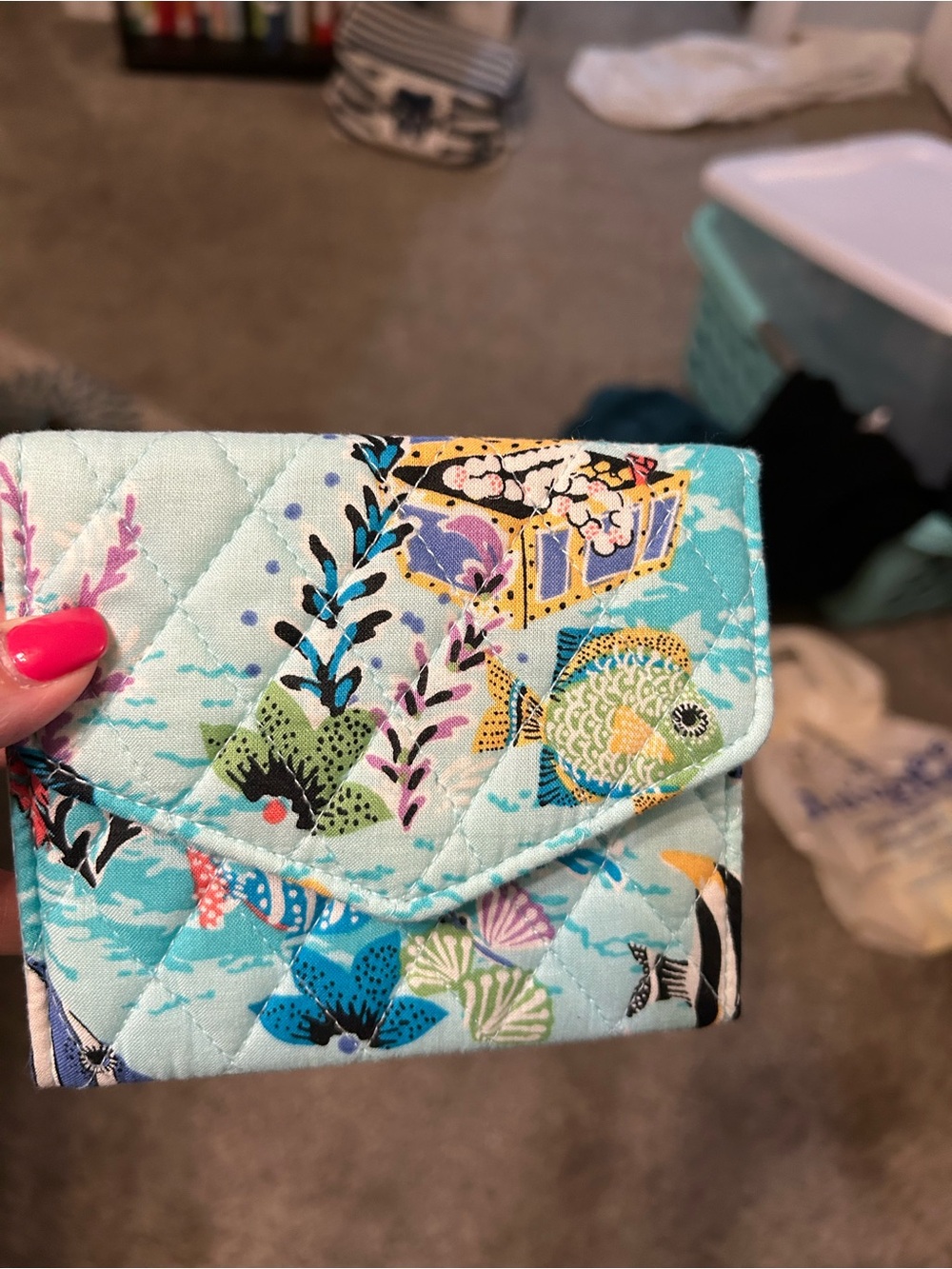 Vera Bradley Aqua Quilted Floral & Fish Print Wallet